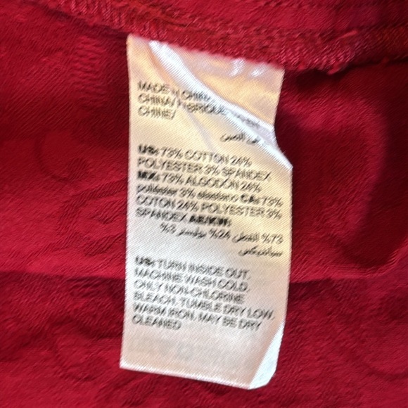 Chicos Red Jacquard Button Front Jacket Coat Layering Cotton Blend Size 3/XL - Picture 13 of 13